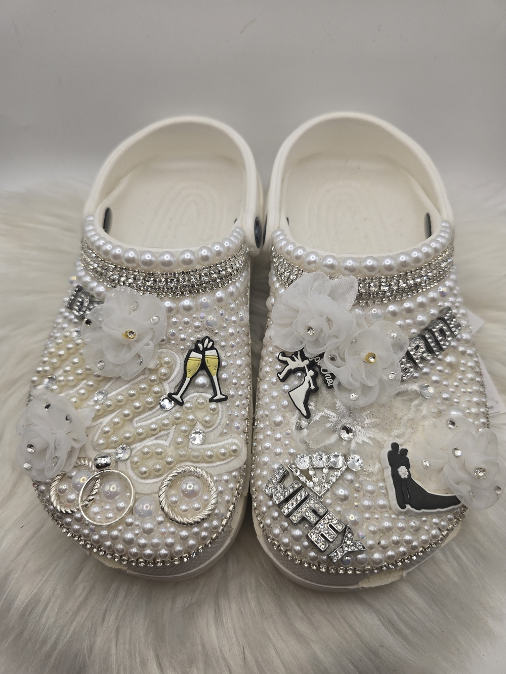 CROCS White Pearl & Crystal Embellished Bridal Clogs